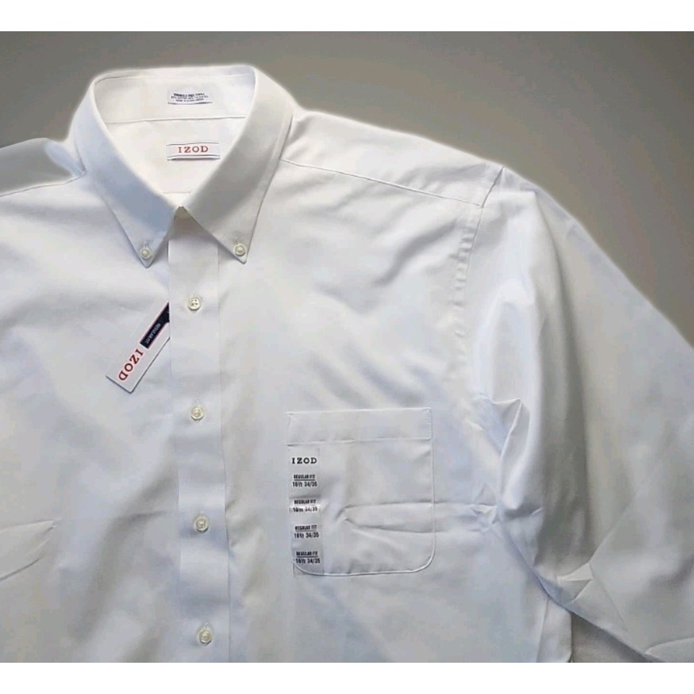 New IZOD Men's Long Sleeve Button Down Regular‎ Fit 16.5 34/35 Dress Shirt NWT